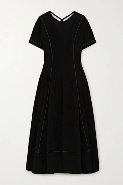 Loewe Tie-detailed Topstitched Crepe Midi Dress In Black