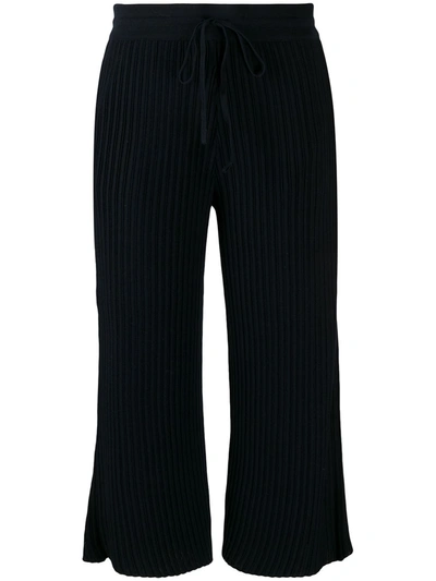 Falke Cropped Cotton Rib Knit Pants In Blue