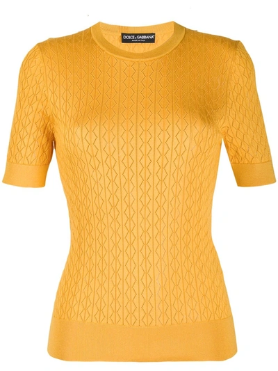 Dolce & Gabbana Short-sleeved Knitted T-shirt In Yellow