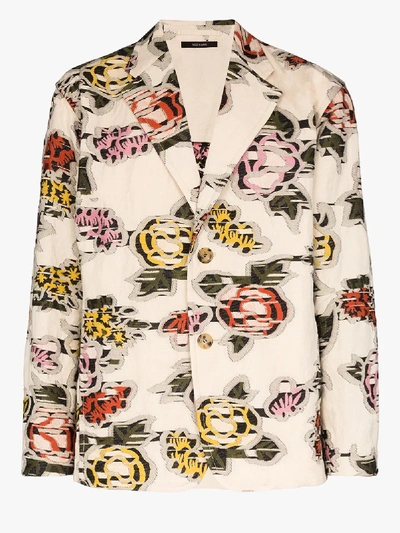 Issey Miyake Floral Print Single-breasted Blazer In White