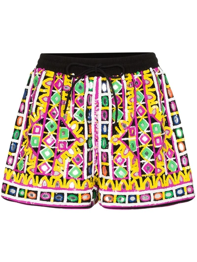 Ashish Geometric Sequin Drawstring Shorts In Pink