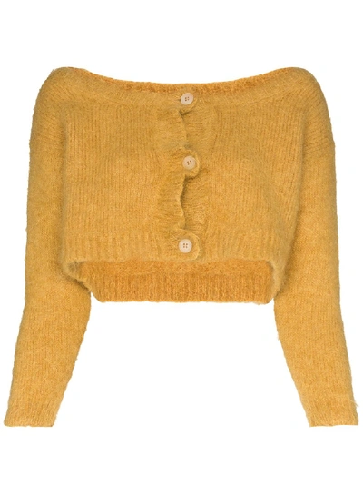 Miu Miu Cropped Mohair-blend Cardigan In Gelb