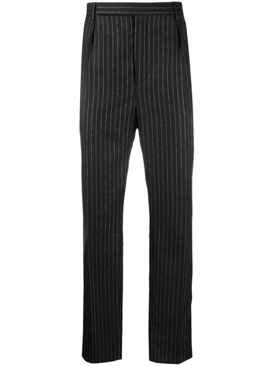 Saint Laurent Metallic Stripes Tailored Trousers In Black