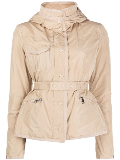 Moncler Belted Zip-front Jacket In Neutrals