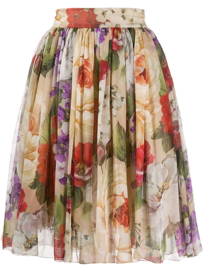 Dolce & Gabbana Floral Print Flared Skirt In Neutrals