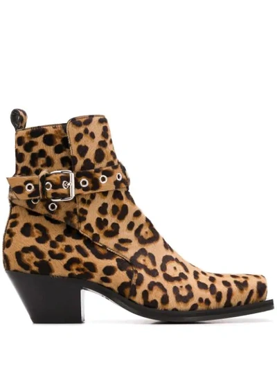 Versace Men's Leopard Calf Hair Ankle Boots In Brown