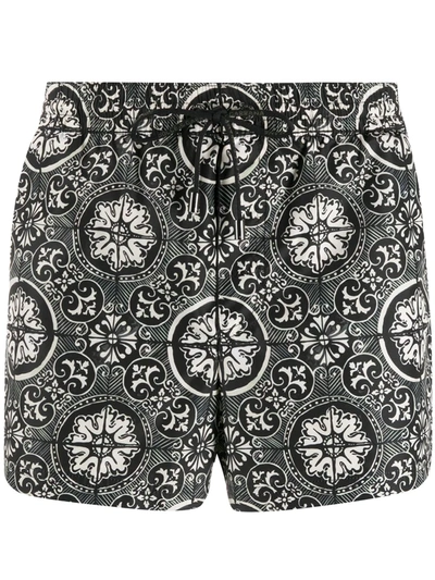 Dolce & Gabbana Geometric Tile-print Swim Shorts In Black