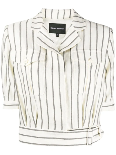Emporio Armani Striped Cropped Shirt In Neutrals