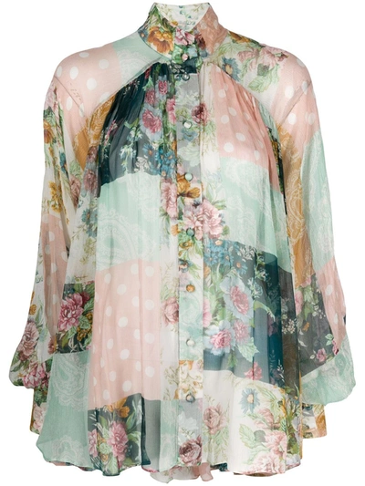 Zimmermann Patchwork Floral Print Shirt In Green