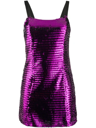 Amen Fitted Square Sequin Embroidered Dress In Purple