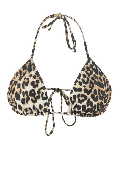 Ganni Leopard-print Triangle Bikini Top In Multi-colored