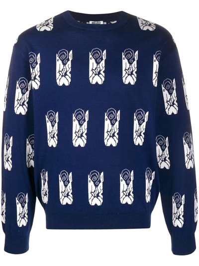 Kenzo Ikat Intarsia Sweatshirt In Blue