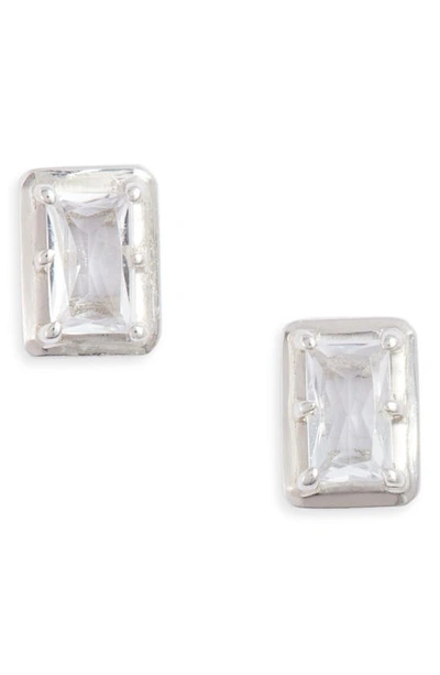 Anzie White Topaz Baguette Stud Earrings In Silver/ White