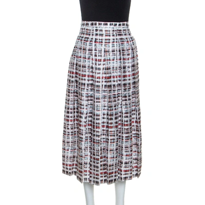 Pre-owned Burberry Red & White Printed Silk Farnborough Pleated Skirt L