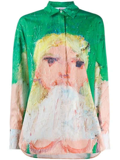 Msgm Painted Girl Print Long-sleeved Shirt In Green