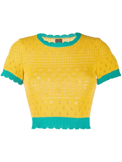 Pinko Knitted Crew Neck Top In Yellow