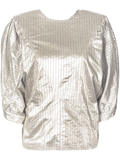 Isabel Marant Rolna Metallic Striped Blouse In Silver