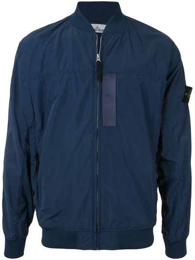 Stone Island Logo Patch Bomber Jacket In Blue