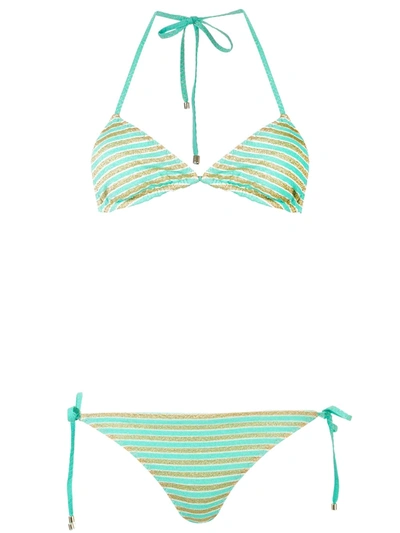 Missoni Striped Towelling Bikini Set In Green