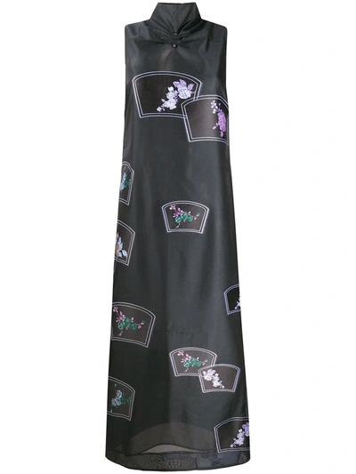 Ganni Floral-pattern Long Dress In Grey