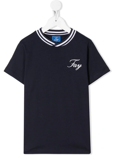 Fay Kids' Embroidered Logo T-shirt In Blue