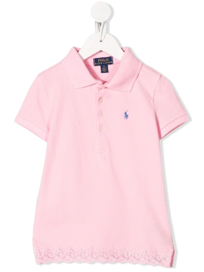 Ralph Lauren Kids' Lace-hem Polo Shirt In Pink