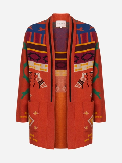 Etro Embroidered Draped Cardigan In Orange