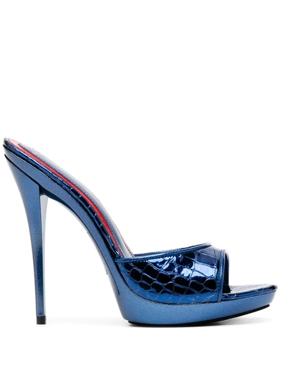 Maison Ernest Croc-effect Mule Sandals In Blue
