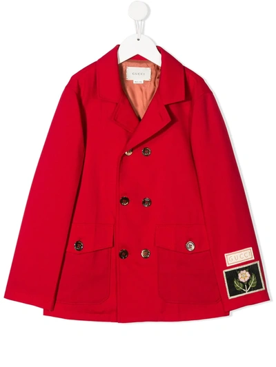 Gucci Kids' Double-breasted Patch Detailed Blazer In Red
