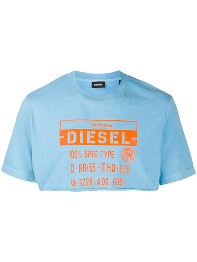 Diesel Logo Printed Cropped T-shirt In Blue