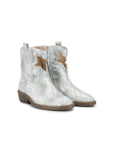 Florens Teen Snakeskin Print Ankle Boots In Silver