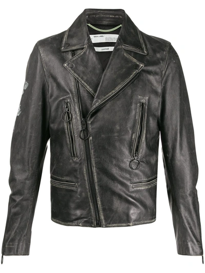 Off-white Leather Vintage Biker Jacket In Black