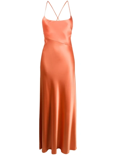 Galvan Satin V-neck Slip Maxi Dress In Orange