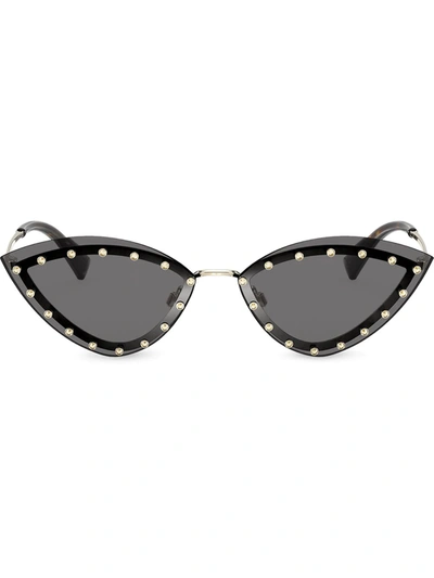 Valentino Crystal-embellished Cat-eye Metal Sunglasses In Black