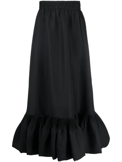 Valentino Women's Long Flounce-hem Silk Skirt In Black