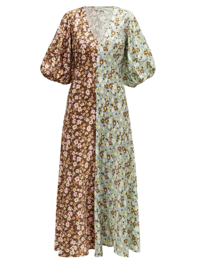 Lee Mathews Zoe Panelled Floral-print Silk Dress In Multicolour