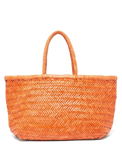 Dragon Diffusion Triple Jump Large Woven-leather Basket Bag In Orange