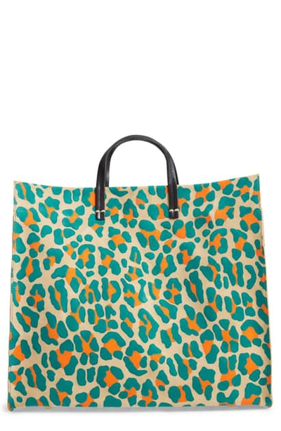 Clare V Simple Animal Spot Suede Tote In Neon Cat Suede