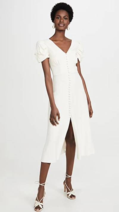 Saloni Margot Ruched Sleeve Midi Dress In Cream