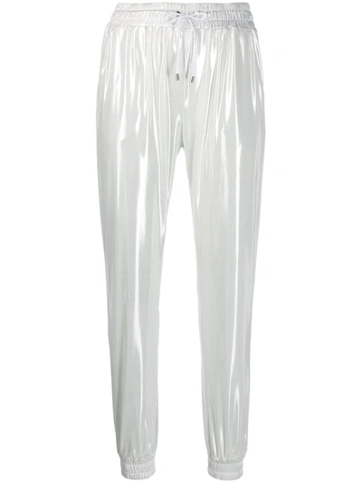 Pinko Laminated-effect Drawstring Joggers In Silver