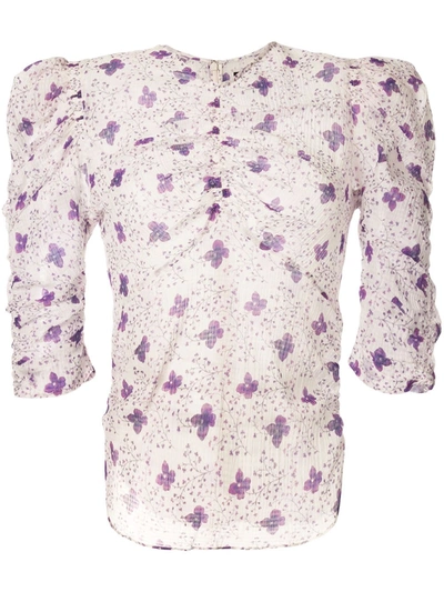 Isabel Marant Eddie Ruched Floral-print Blouse In White