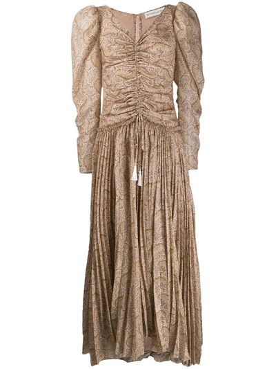 Etro Paisley Print Pleated Maxi Dress In Neutrals