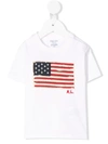 Ralph Lauren Babies' Flag Embroidered Side Buttoned T-shirt In Bianco