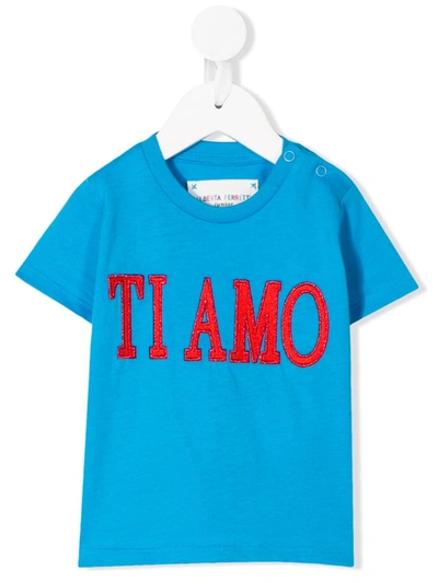 Alberta Ferretti Babies' Ti Amo Embroidered Round Neck T-shirt In Blue