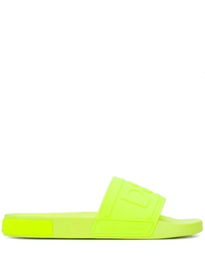 Dolce & Gabbana Men's Logo-embossed Rubber Slide Sandal In Yellow