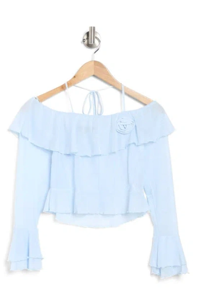 19 Cooper Ruffle Off The Shoulder Knit Top In Dusty Blue