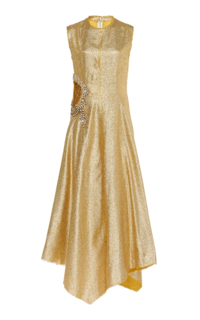Jw Anderson Embellished Cutout Lam Dress In Gold | ModeSens