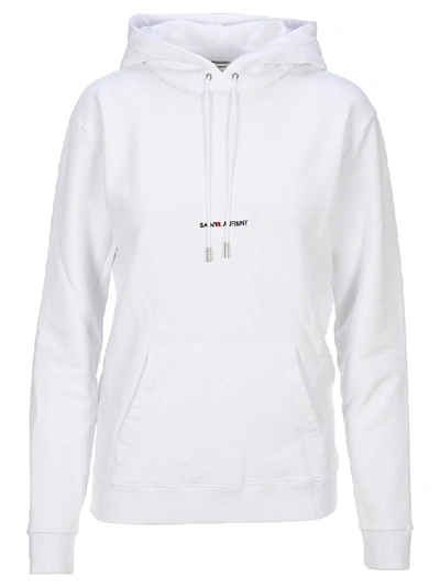 Saint Laurent Logo Embroidered Long-sleeved Hoodie In White