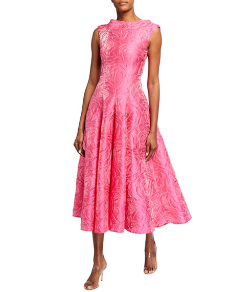 Talbot Runhof Rose-jacquard Satin Tea-length Dress In Pink | ModeSens