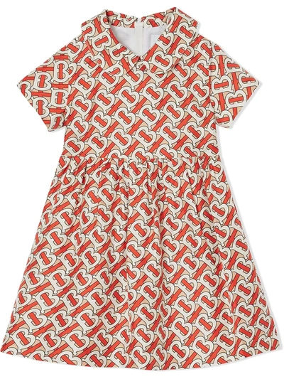 Burberry Kids' Girl's Lenka Monogram Print Silk Twill Dress In Red
